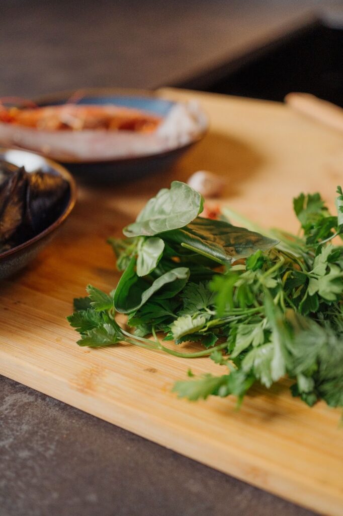 some herbs on a wood table
