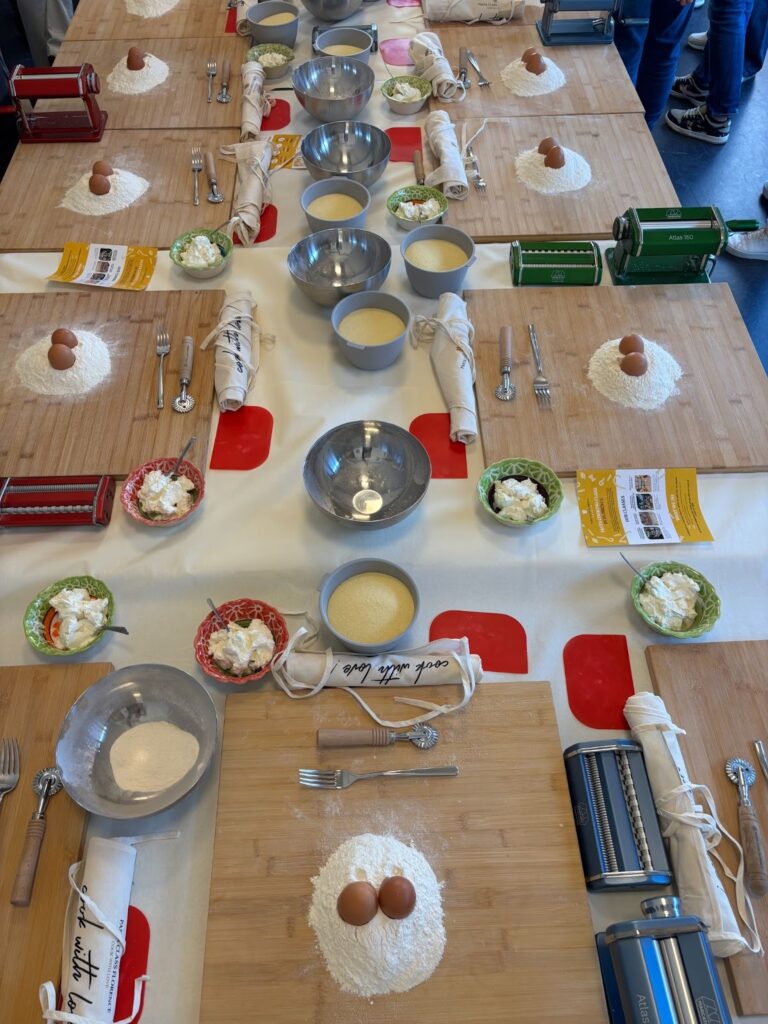 Tools and ingredients for making handmade pasta